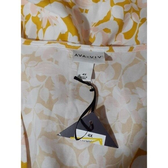 Women's Ava & Viv  Floral Print Sleeveless V-Neck Wrap Dress -Mustard Yellow 4X - Picture 8 of 9